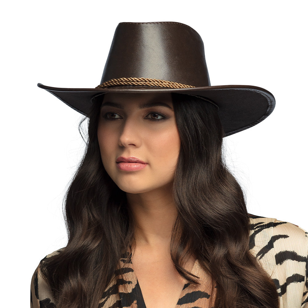 Chapeau Cowboy Marron Cuir Accessoire Western Adulte