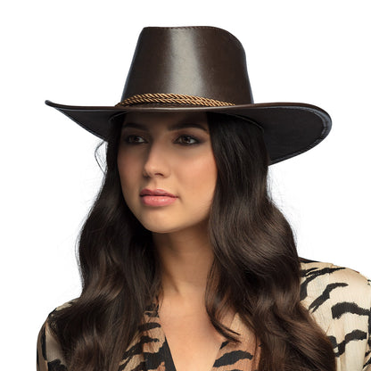 Chapeau Cowboy Marron Cuir Accessoire Western Adulte