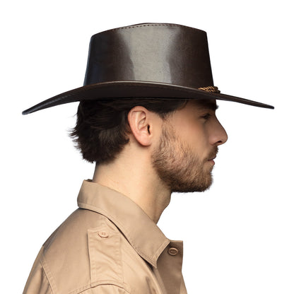 Chapeau Cowboy Marron Cuir Accessoire Western Adulte