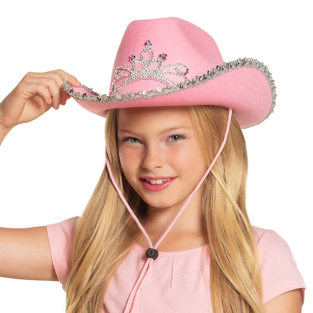 Chapeau Cowboy Rose Enfant avec Tiare et Paillettes
