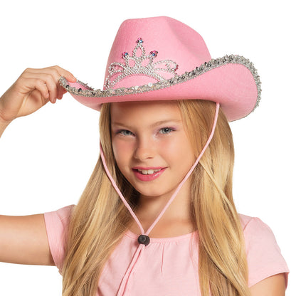 Chapeau Cowboy Rose Enfant avec Tiare et Paillettes