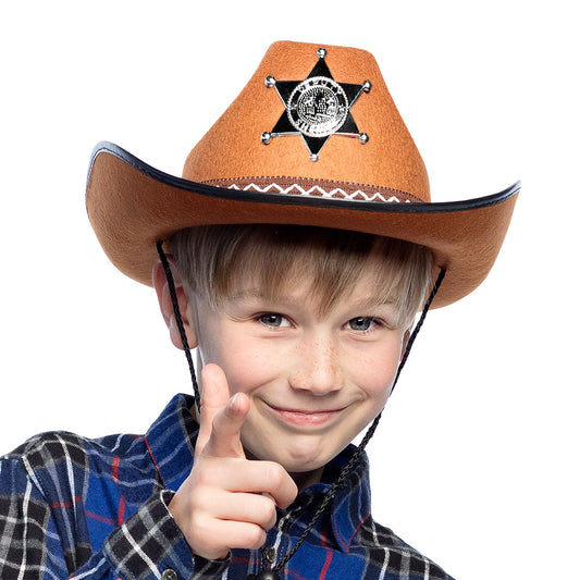 Chapeau Cowboy Marron Enfant avec Badge Sheriff