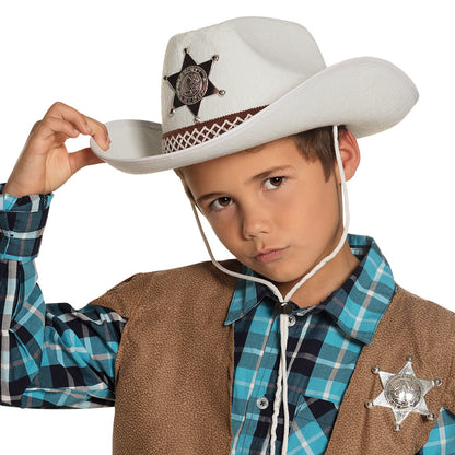 Chapeau Cowboy Blanc Enfant avec Insigne Sheriff