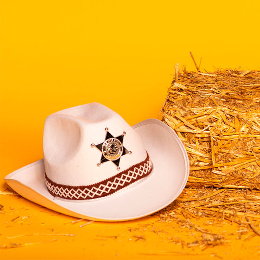 Chapeau Cowboy Blanc Adulte - Accessoire Western Sheriff