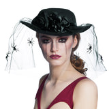 Chapeau Sorcière Noir Voile Araignées Halloween