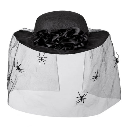 Chapeau Sorcière Noir Voile Araignées Halloween