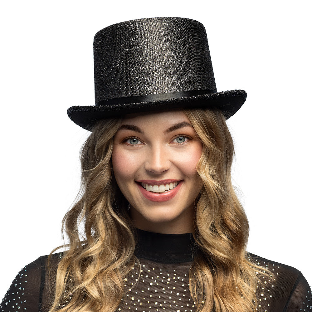 Haut de Forme Noir Paillettes - Accessoire de Fête Élégant