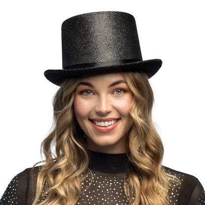 Haut de Forme Noir Paillettes - Accessoire de Fête Élégant