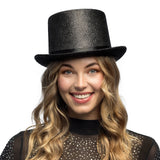 Haut de Forme Noir Paillettes - Accessoire de Fête Élégant