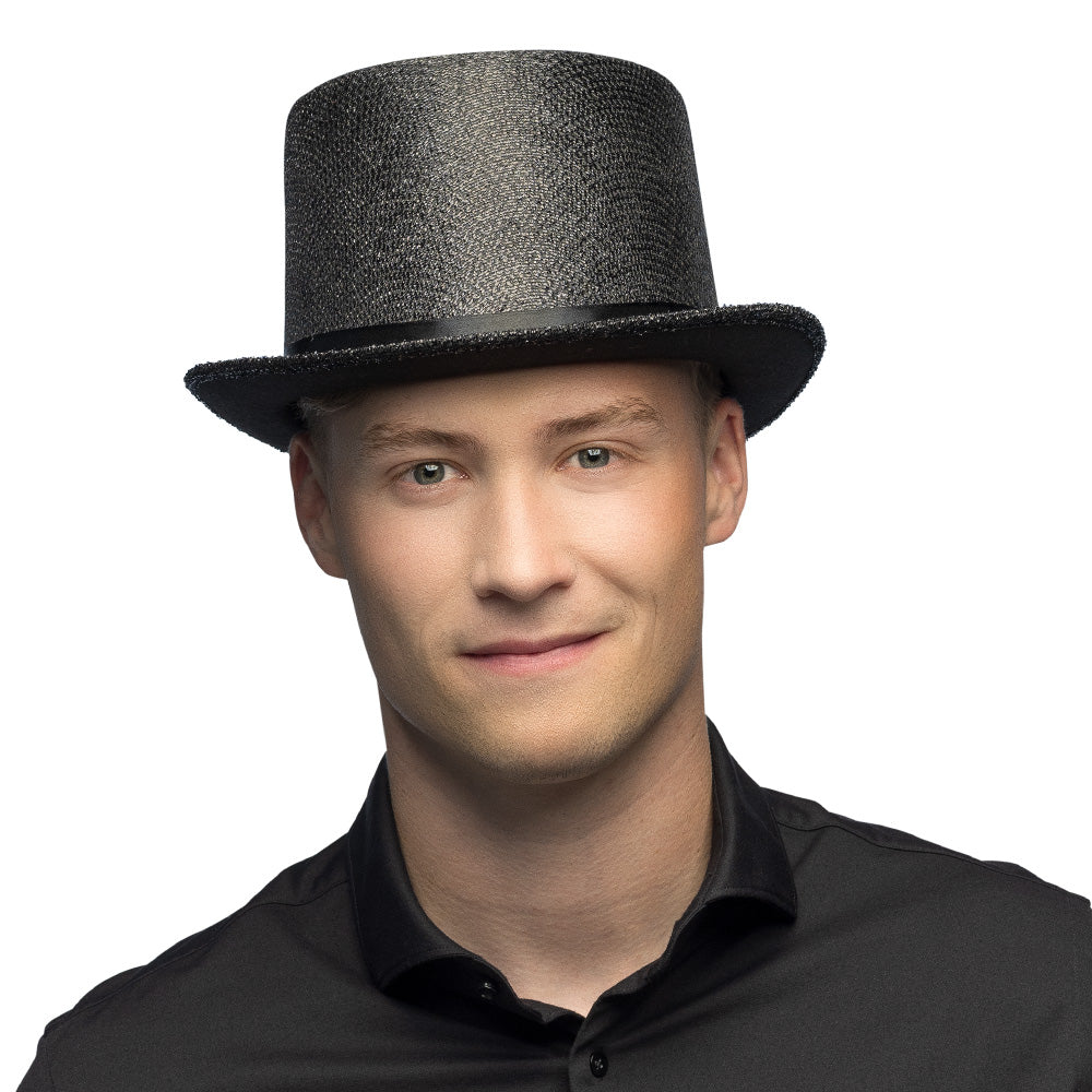 Haut de Forme Noir Paillettes - Accessoire de Fête Élégant