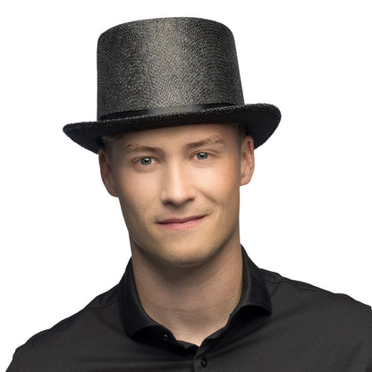Haut de Forme Noir Paillettes - Accessoire de Fête Élégant