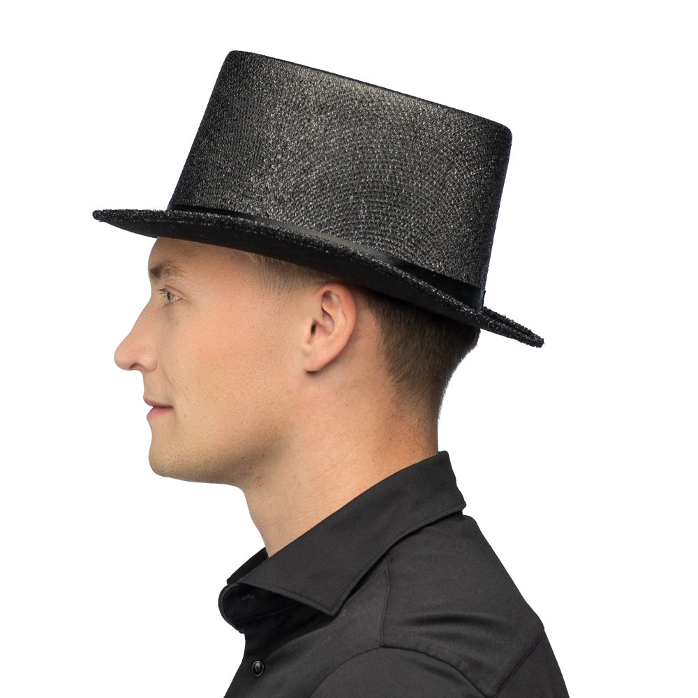 Haut de Forme Noir Paillettes - Accessoire de Fête Élégant