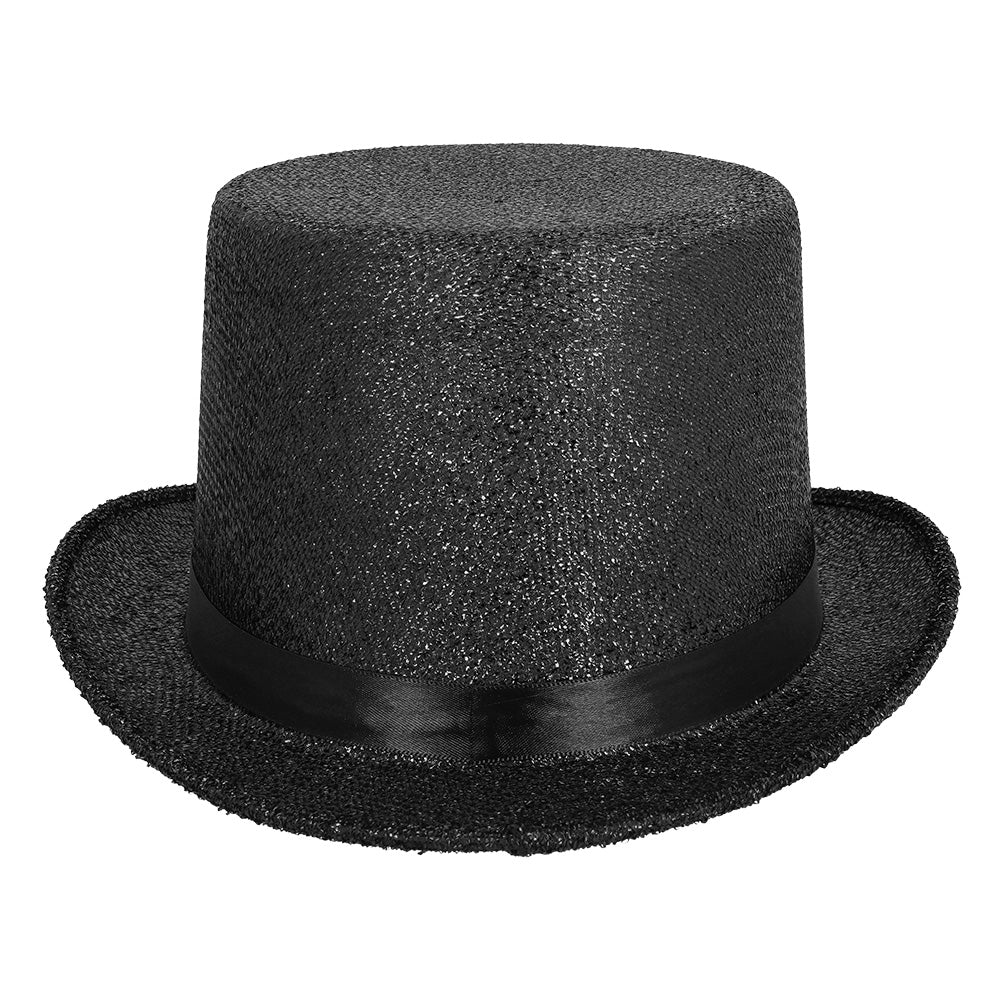 Haut de Forme Noir Paillettes - Accessoire de Fête Élégant