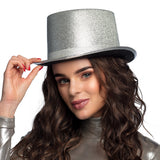 Haut de forme argenté paillettes - Accessoire fête disco