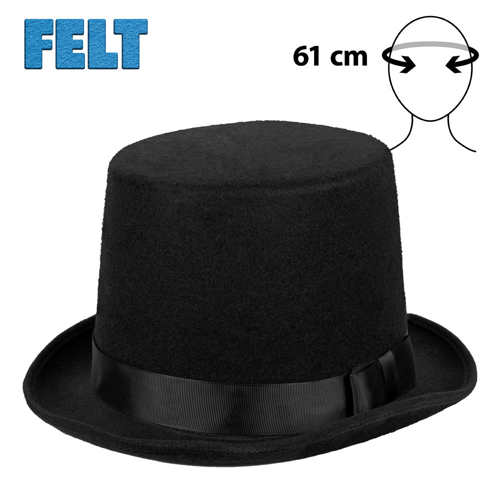 Haut de forme noir en feutre - 61 cm - Accessoire de soirée
