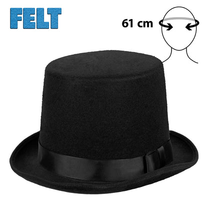 Haut de forme noir en feutre - 61 cm - Accessoire de soirée