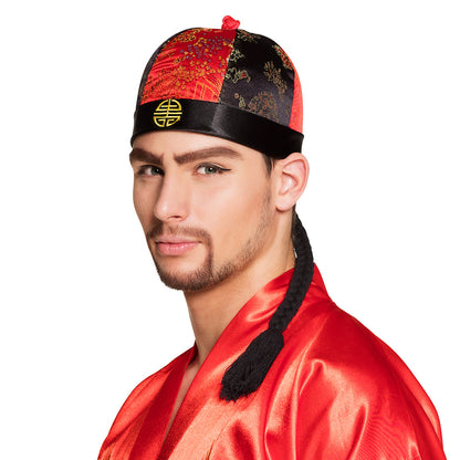 Calot Mandarin Asiatique Luxe - Chapeau Chinois avec Tresse