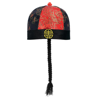 Calot Mandarin Asiatique Luxe - Chapeau Chinois avec Tresse