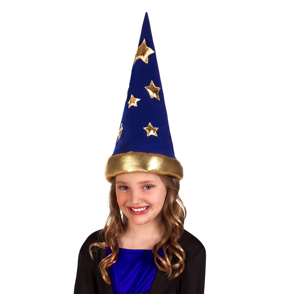 Chapeau Magicien Enfant Bleu Étoiles Or - Déguisement Sorcier