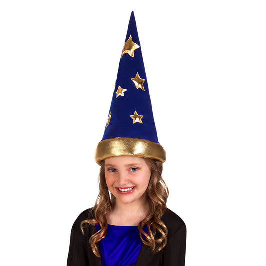 Chapeau Magicien Enfant Bleu Étoiles Or - Déguisement Sorcier