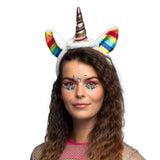 Serre-tête Licorne Arc-en-ciel avec Corne Dorée et Paillettes