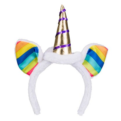 Serre-tête Licorne Arc-en-ciel avec Corne Dorée et Paillettes