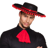 Chapeau Cowboy Noir avec Pompons Rouges - Accessoire Déguisement