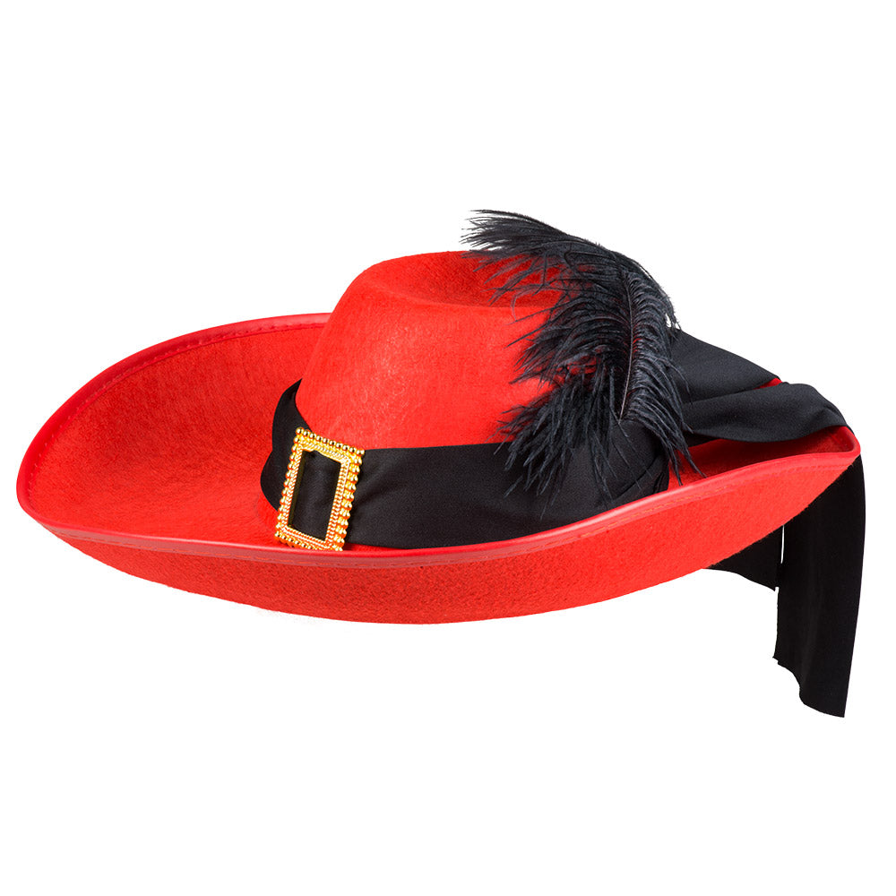 Chapeau Cowboy Rouge Luxe avec Plumes Noires