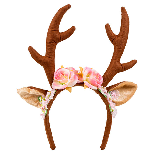 Serre-tête Cornes de Cerf Fleuries - Déguisement Biche Chic