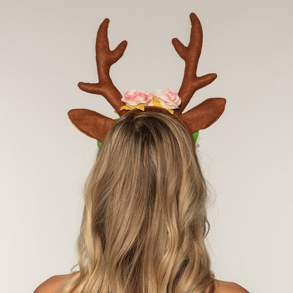 Serre-tête Cornes de Cerf Fleuries - Déguisement Biche Chic