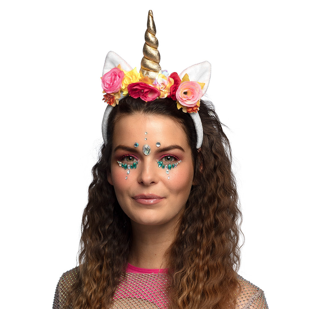 Serre-tête Licorne Floral Doré - Accessoire Fête Magique