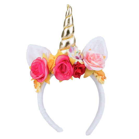 Serre-tête Licorne Floral Doré - Accessoire Fête Magique
