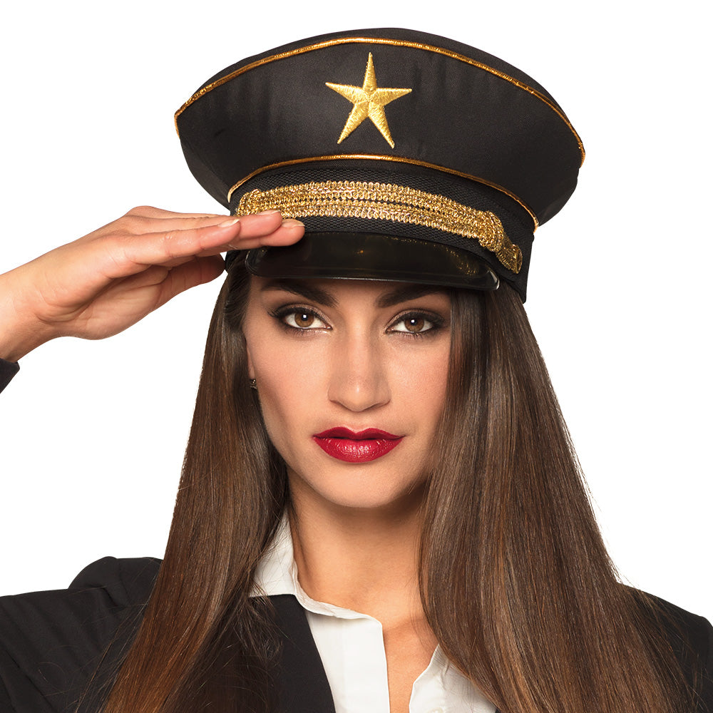 Casquette Commandant Militaire Noire et Or avec Étoile