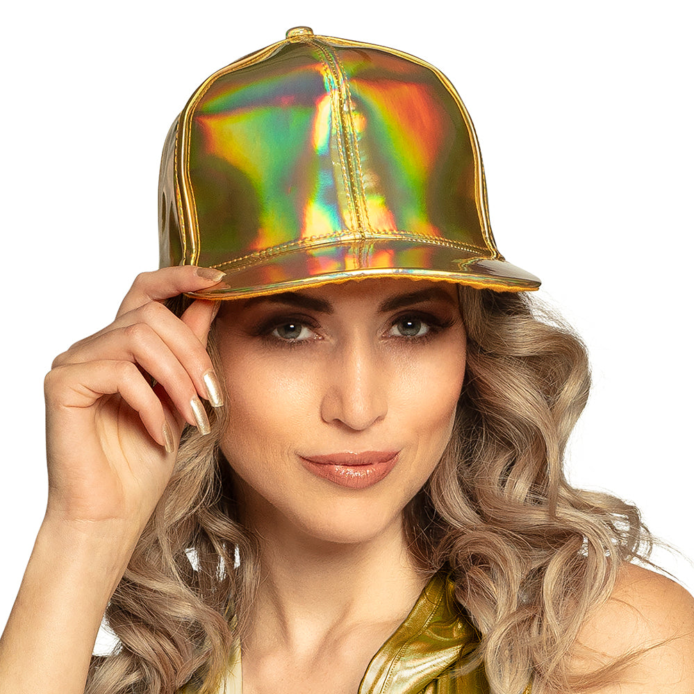 Casquette Holographique Doré - Effet Arc-en-Ciel Brillant