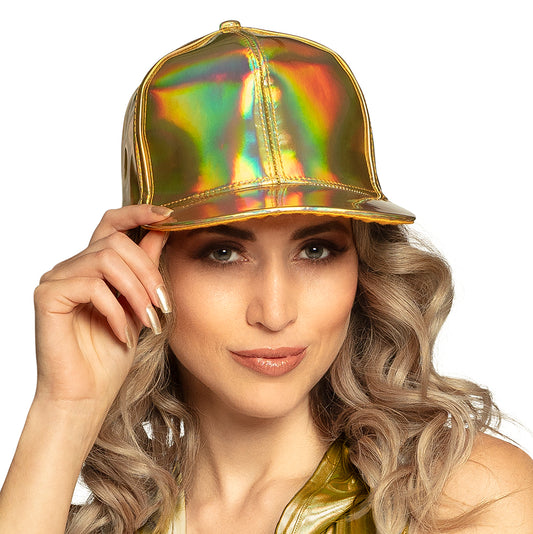 Casquette Holographique Doré - Effet Arc-en-Ciel Brillant
