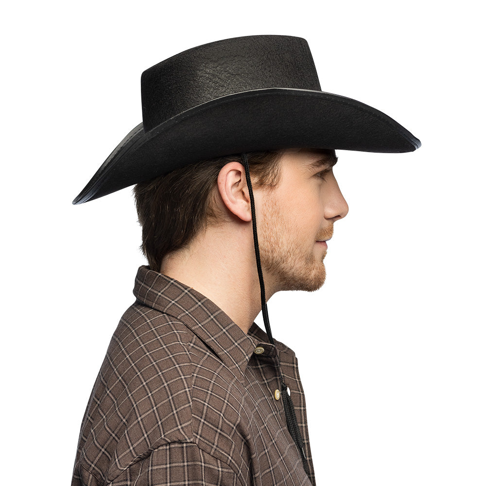 Chapeau Cowboy Noir avec Tête de Taureau - Accessoire Western