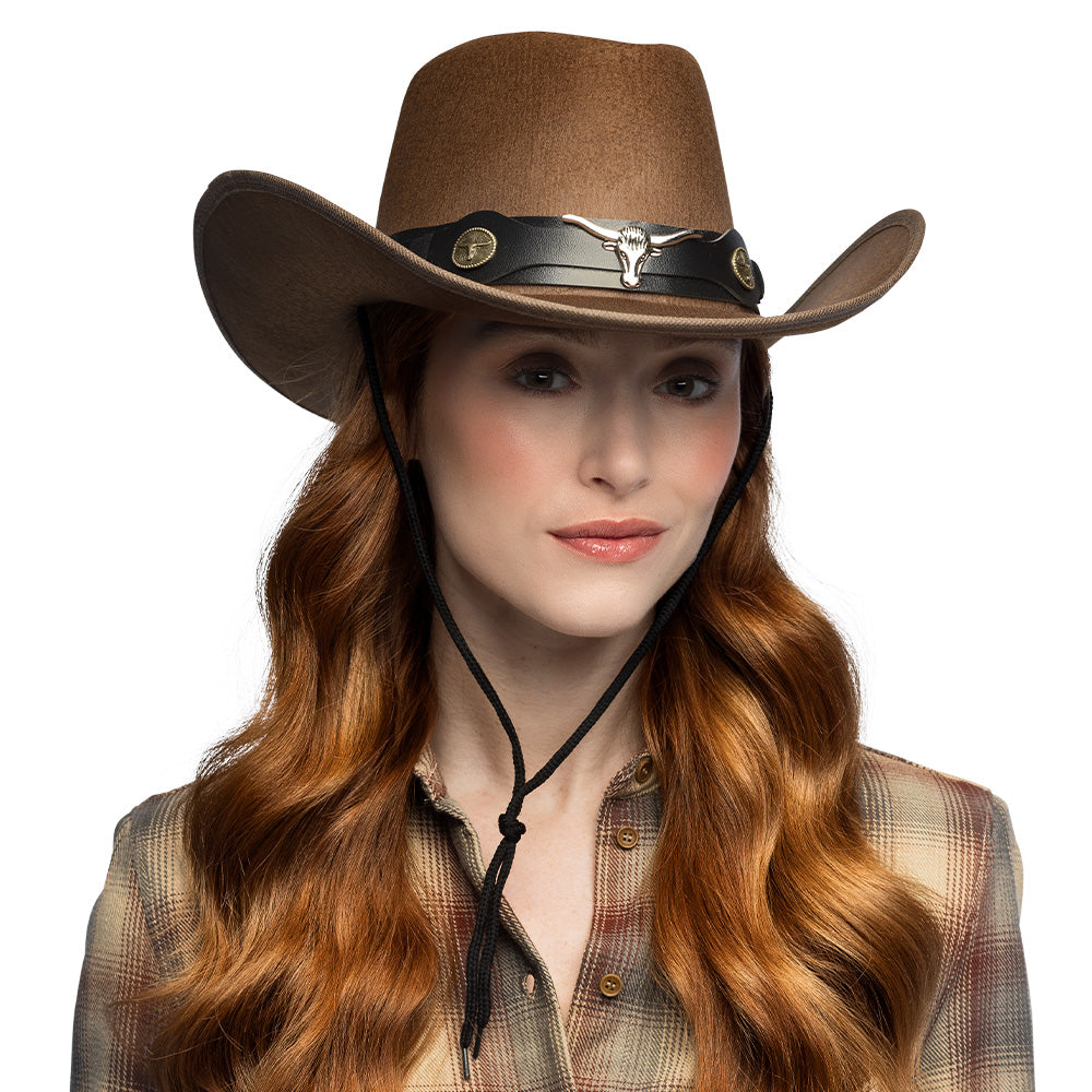 Chapeau Cowboy Marron avec Bande Noire et Cordelette