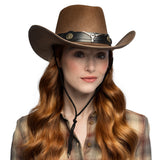 Chapeau Cowboy Marron avec Bande Noire et Cordelette