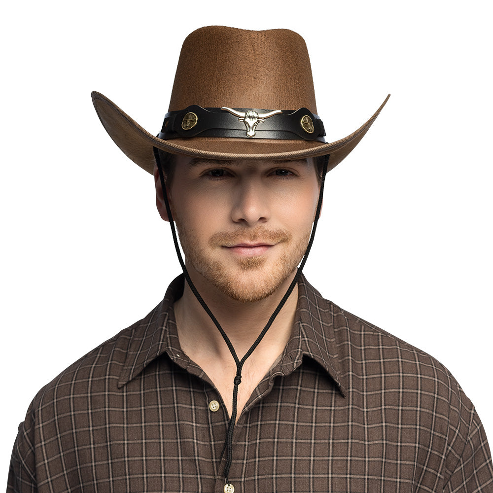 Chapeau Cowboy Marron avec Bande Noire et Cordelette
