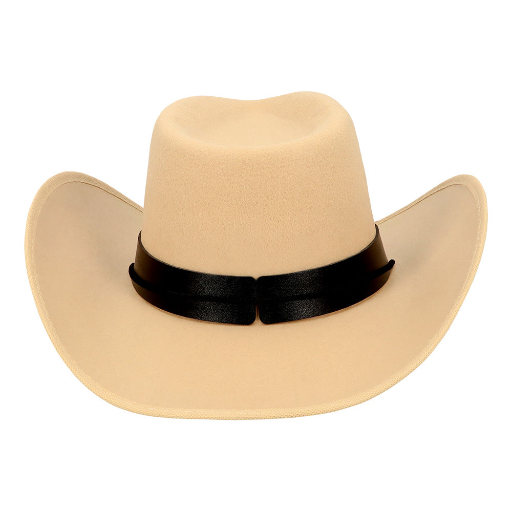 Chapeau Cowboy Beige Adulte avec Bandeau Cuir et Cornes