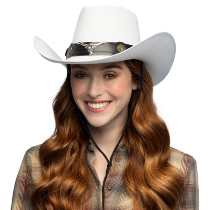 Chapeau Cowboy Blanc avec Bandeau Cuir Taureau