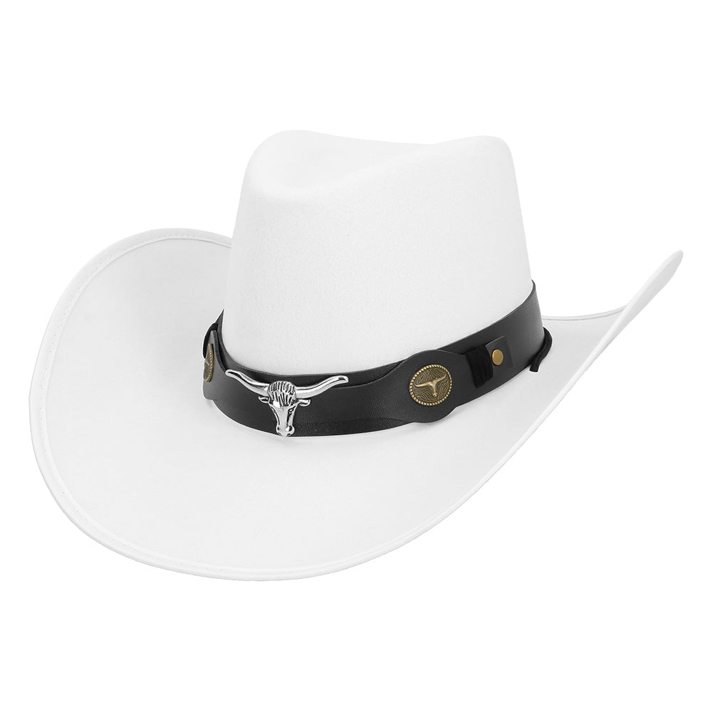 Chapeau Cowboy Blanc avec Bandeau Cuir Taureau