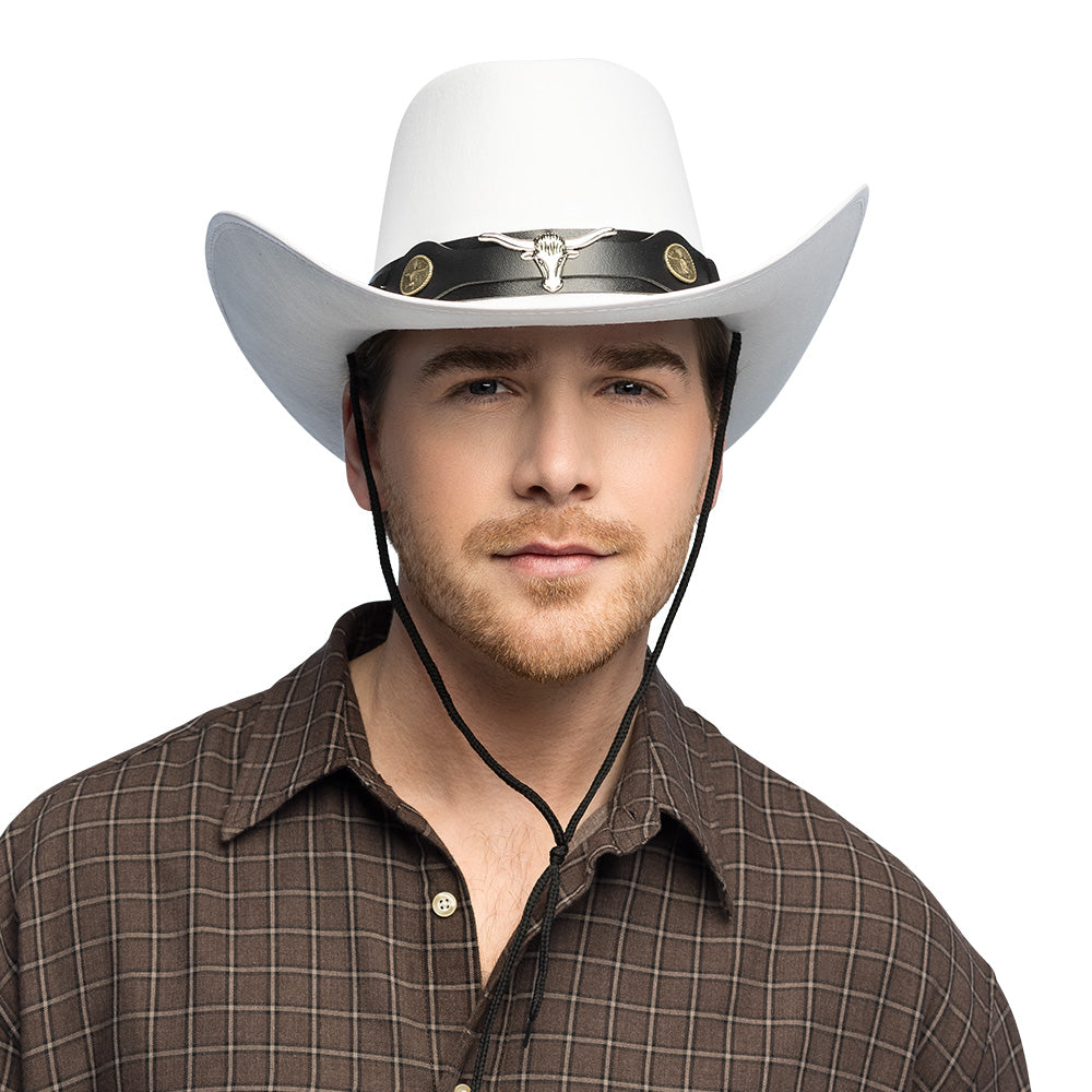 Chapeau Cowboy Blanc avec Bandeau Cuir Taureau