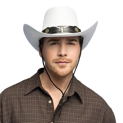 Chapeau Cowboy Blanc avec Bandeau Cuir Taureau