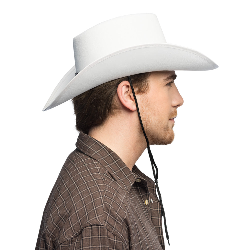 Chapeau Cowboy Blanc avec Bandeau Cuir Taureau