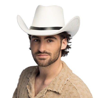 Chapeau Cowboy Blanc avec Bande Noire - Déguisement Western