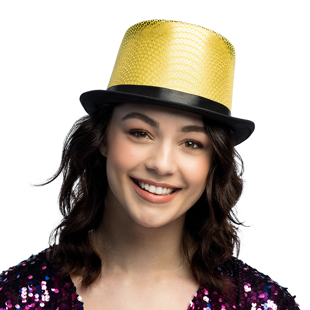 Chapeau Haut de Forme Paillettes Jaune et Noir - Accessoire Soirée