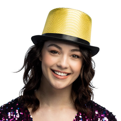 Chapeau Haut de Forme Paillettes Jaune et Noir - Accessoire Soirée