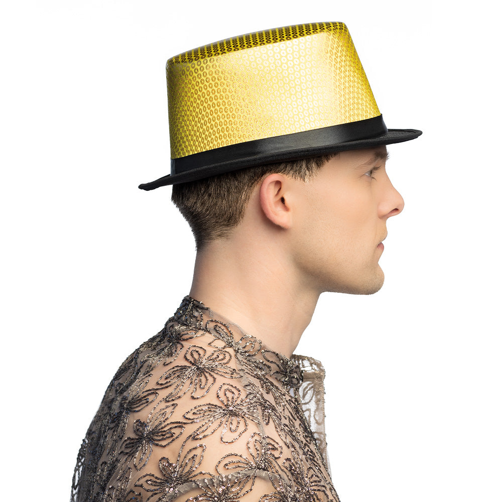Chapeau Haut de Forme Paillettes Jaune et Noir - Accessoire Soirée