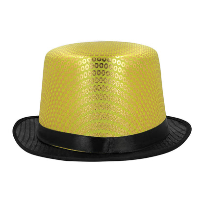 Chapeau Haut de Forme Paillettes Jaune et Noir - Accessoire Soirée